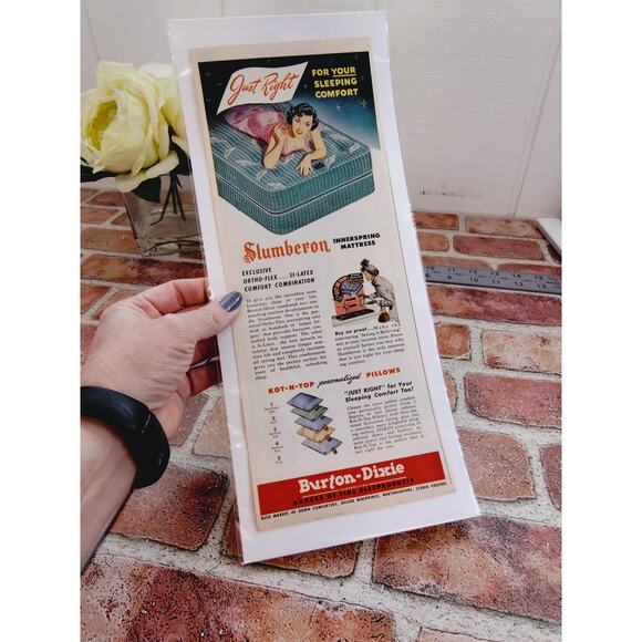 1950 Sexy Brunette on Mattress‎ Vtg MCM Print Ad Slumberton by Burton-Dixie - Picture 3 of 6